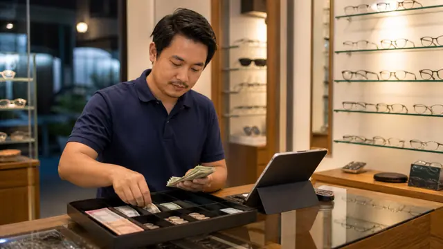 Menghitung uang di laci kas saat register ditutup